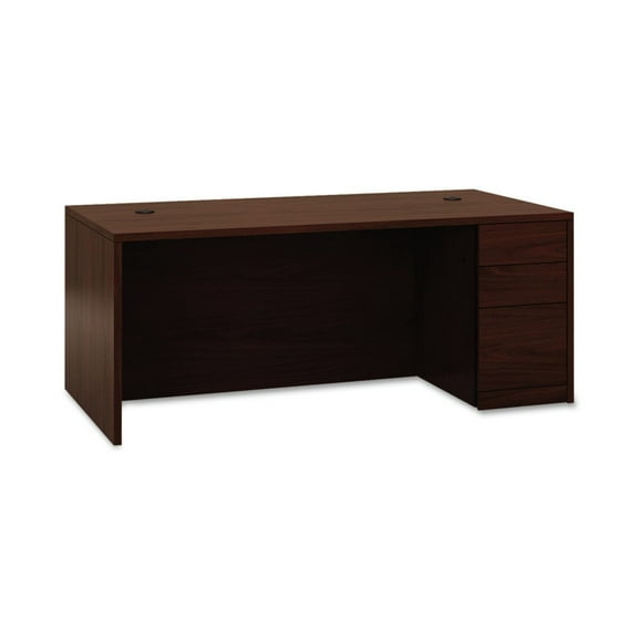HON H105895R.NN 10500 Series 72 in. x 36 in. x 29.5 in. L Workstation Right Pedestal Desk with Full-Height Pedestal - Mahogany