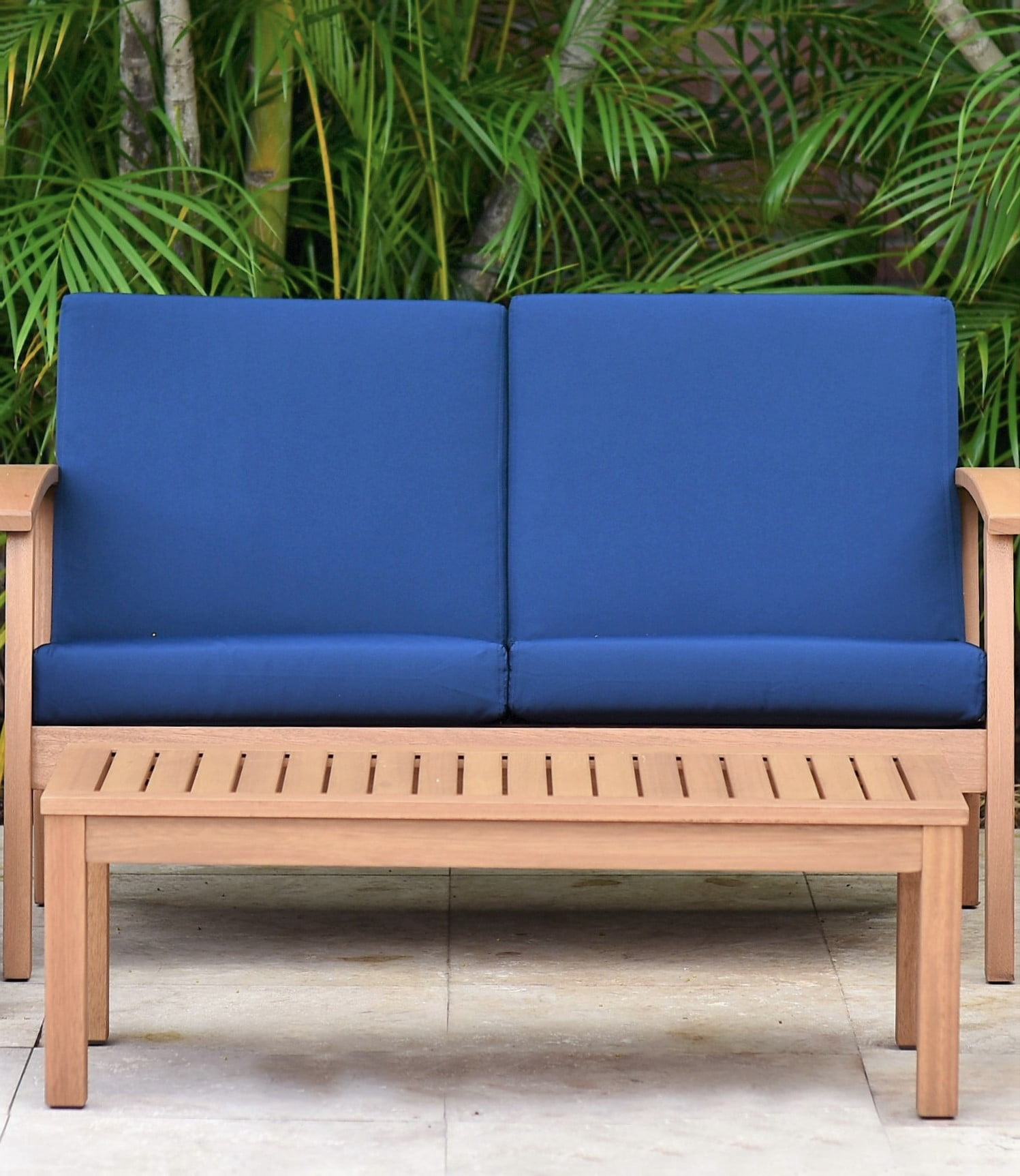 Amazonia Montein Teak Finish 4 Pieces Patio Conversation Set with Comfortable Cushions, Blue