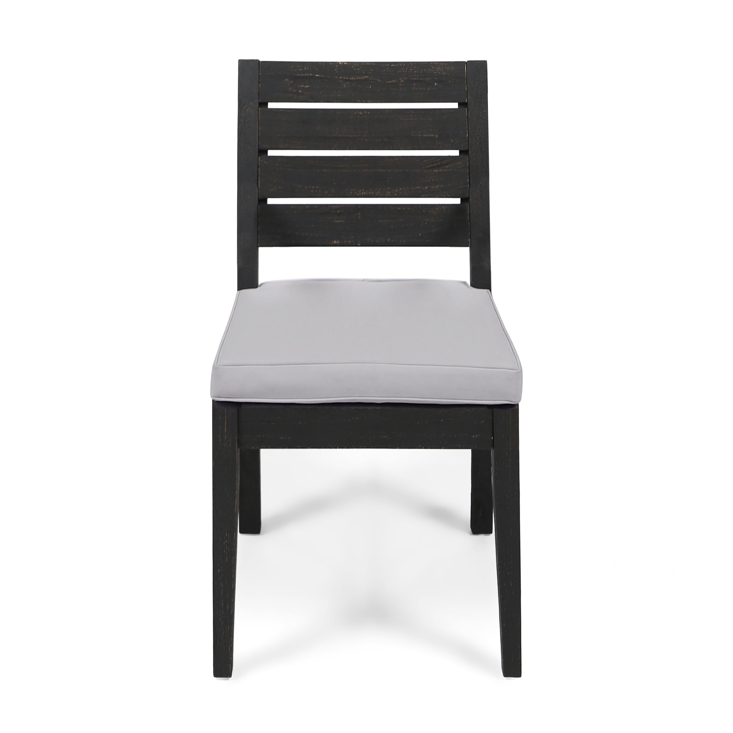Outdoor Armless Cushioned Dining Chair Set of 2, Sandblast Wood Frame Leisure Seats for Patio Garden, Dark Gray and Light Gray