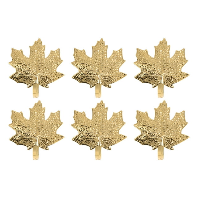 6 Pcs Anneaux de Serviette Feuille d'Érable Dorée Décoration de Table en Acier Inoxydable pour Occasions Spéciales