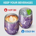 thumbnail image 4 of 12oz Stemless Wine Tumblers Purple Orange White Butterfly Pattern Vacuum Insulated Stainless Steel Travel Tumbler Cups Mug with Lid and Straw for Champaign,Cocktail,Beer with Cleaning Brush, 4 of 5
