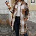 thumbnail image 5 of Women Jacket Plaid 2025 Coffee Winter Mid-Length Woolen Retro Brushed Long Sleeve Cardigan Jacket M, 5 of 7