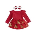 thumbnail image 2 of Gupgi Robe Rouge de Noël pour Bébé Fille 3M 6M 12M 18M 24M Barboteuse-Robe à Manches Longues pour Nourrisson avec Paillettes et Cerf avec Bandeau, 2 of 9