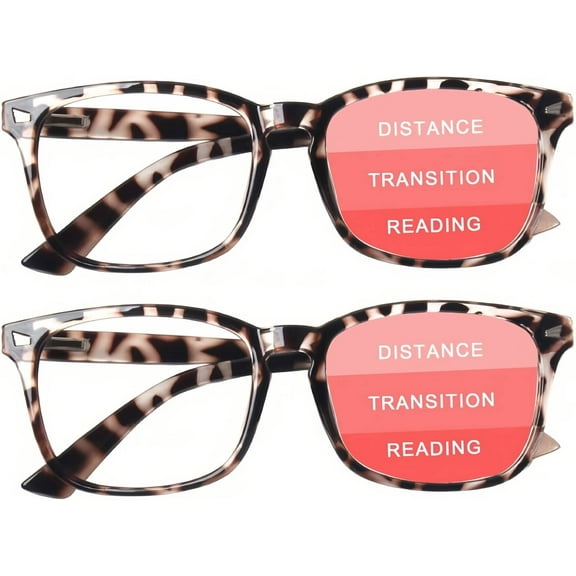 2-Pack Progressive Multifocal Computer Glasses Women Men Blue Light Blocking Reading Glasses Spring Hinge Readers (2 Leopard, 1.5)