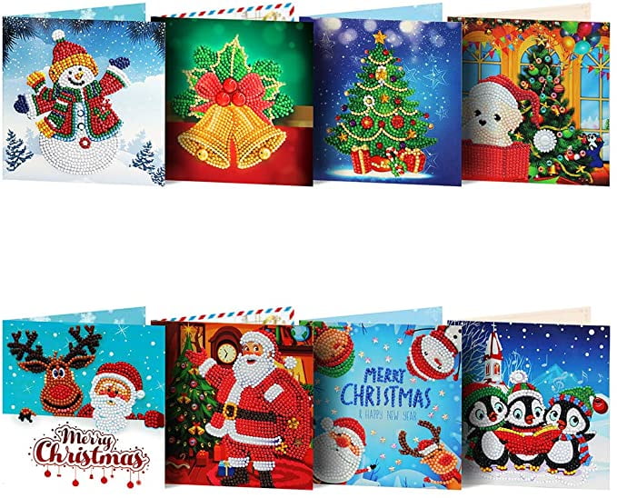 Diamond Painting Greeting Cards 8PCs Christmas Greeting Holiday Card