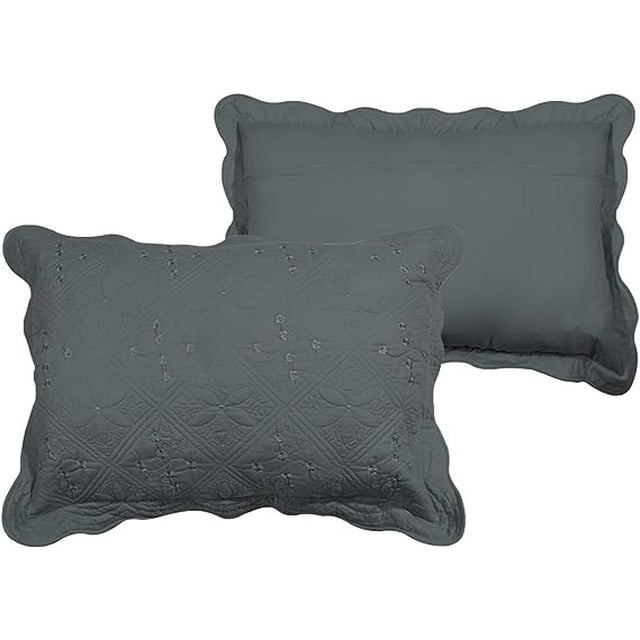 Nvzi 2Piece Embroidered Cotton Quilted Bed Pillow Shams Rustic Solid