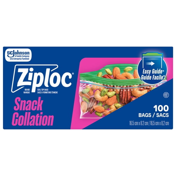 Ziploc Sacs à Collation, Fermeture à Glissière, 100 Sacs