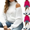 thumbnail image 4 of MIUOWANP Sweaters for Women 2024 Cardigan 2024 New European And American Fall And Winter Off-shoulder Long-sleeved Solid Color Pullover Turtleneck Sweater For Women Hot Pink S, 4 of 4