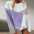thumbnail image 2 of Olyvenn Stylish Knit Sweater T Shirt for Women Color Block Geometric Print Long Sleeve Crewneck Pullover Casual Loose Fit T-Shirt Spring Top Purple 10, 2 of 5