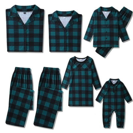 

Baozhu Christmas Family Matching Pajamas Adult Kid Baby Button Down Plaid Jersey Jammies
