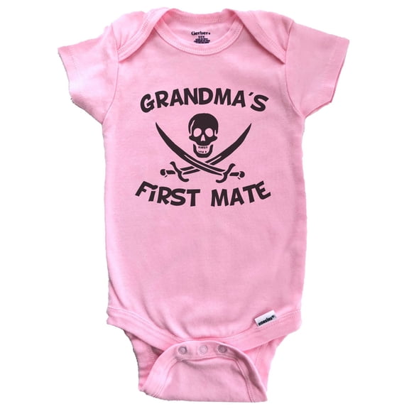 Grandma's First Mate Funny Pirate Baby Bodysuit (Pink), 0-3 Months