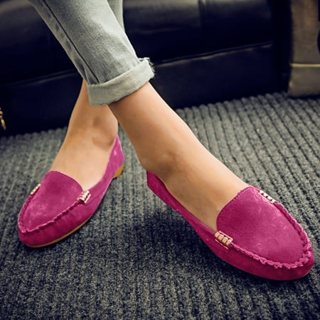 

FZM Women shoes Summer Ladies Round Toe Flat Heel Pumps Single Shoes Metal Buckle Flat Shoes