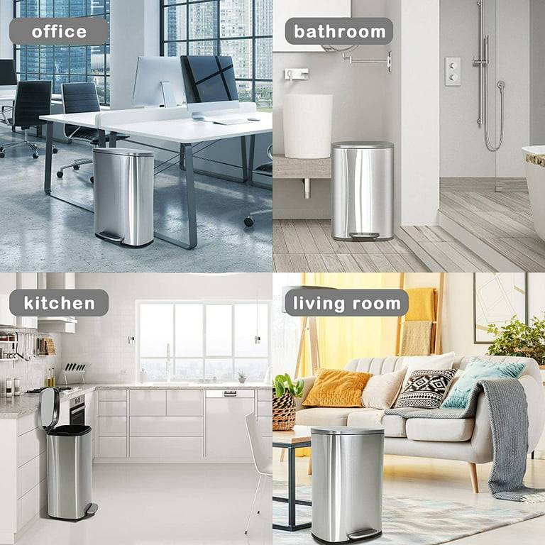 Dkelincs Step Trash Can 13 Gallon Bathroom Trash Can Stainless Steel  Kitchen Garbage Can with Foot Pedal & Liner for Kitchen, Bathroom, Office