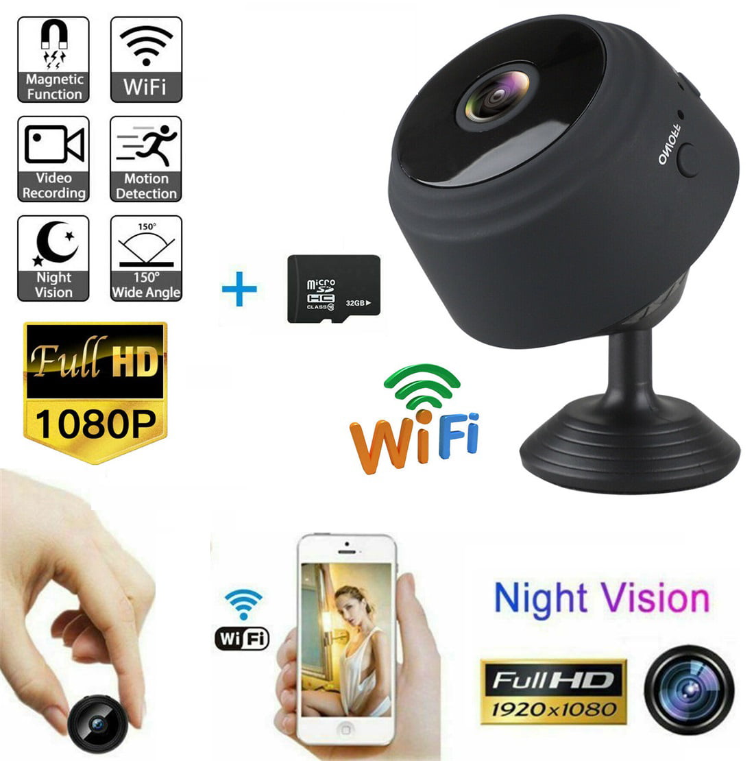 Wireless Mini WIFI IP Camera HD 1080P Smart Home Security Camera Night Vision HZ 