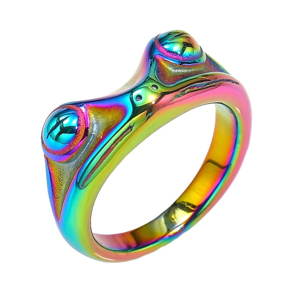 PAURO Frog Rings for Men Women Toad Animal Stainless Steel Colorful Retro Silver Gold Plated Personalized Statement Unique Simple Punk Vintage Cute Band Jewelry Colorful Size 11