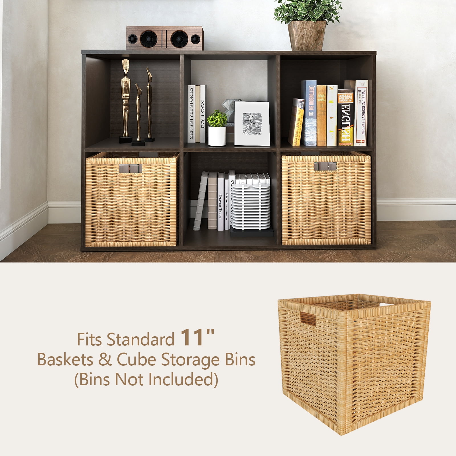 Prilinex 6 Cube Storage Organizer, Stackable Cube Bookshelf, Bookcase, Wood Cube Storage Shelf for Living Room, Home Office, Dining Room, Espresso