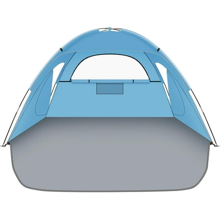 Beach Tent Sun Shelter, Beach Shade Tent with UPF 50  UV Protection for 2-3 Person, Portable & Easy Setup Cabana, 3 Roll Up Doors & 8mm Fiberglass Rods, Carry Bag Included