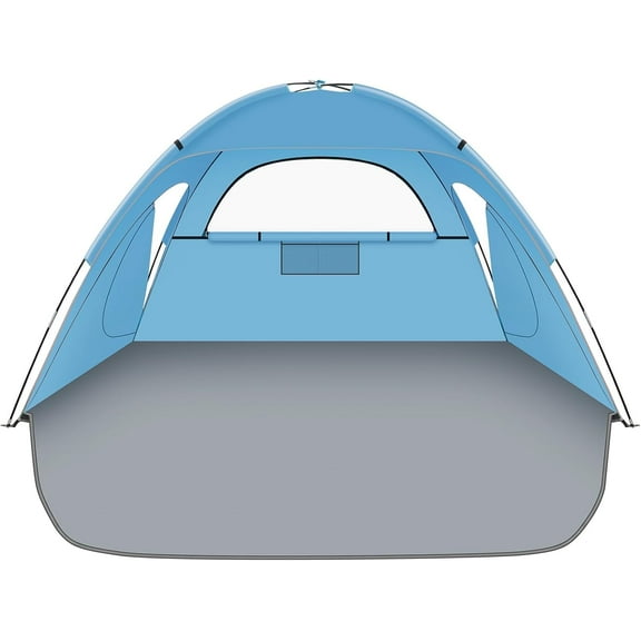 Beach Tent Sun Shelter, Beach Shade Tent with UPF 50  UV Protection for 2-3 Person, Portable & Easy Setup Cabana, 3 Roll Up Doors & 8mm Fiberglass Rods, Carry Bag Included