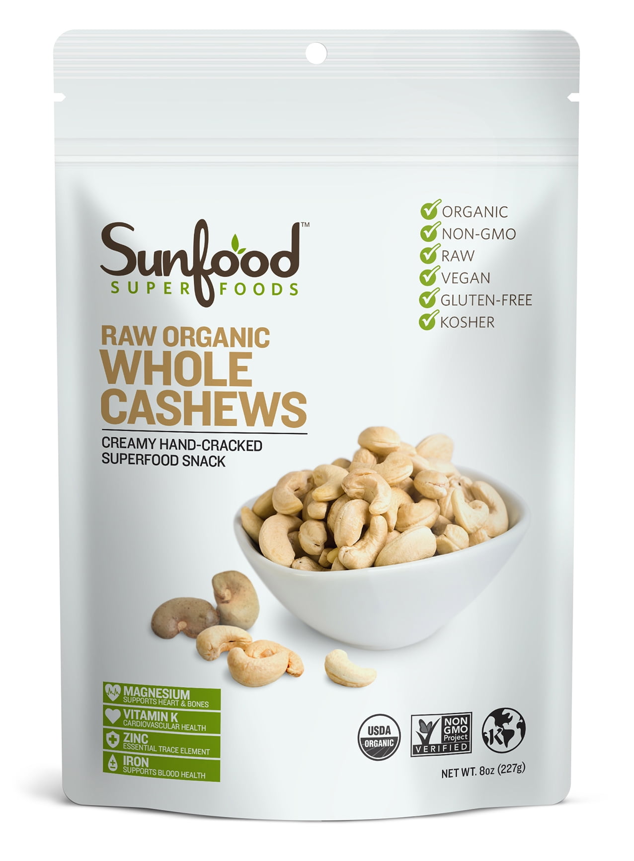 Sunfood Superfoods Organic Whole Cashews, 8.0 Oz