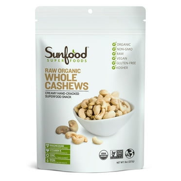 Sunfood Superfoods Organic Whole Cashews, 8.0 Oz