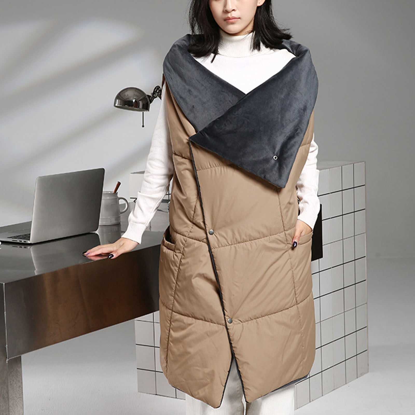 Taqqpue Wearable Heated Blanket Heating Shawl Portable Wireless Cordless Heated Blankets for Outdoors Wearing Cover Dual-purpose Cotton-padded Heating Shawl Warm-up Household Thermal Clothing