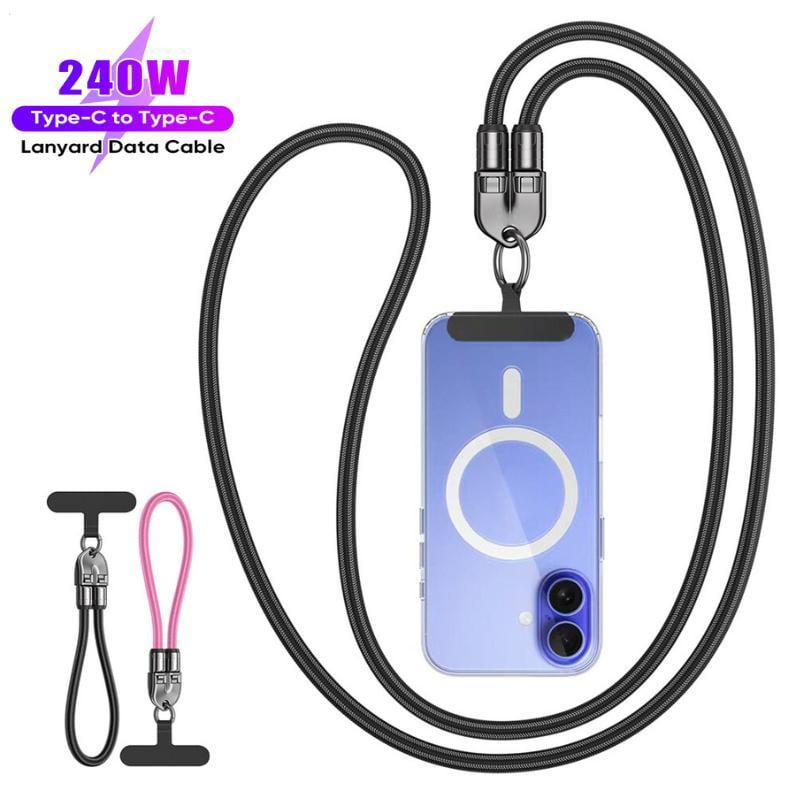 240W USB-C Fast Charging Phone Lanyard | 7mm Nylon | Crossbody/Wrist Strap-YY
