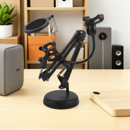 Luxshiny Professional Recording Microphone Boom Arm with Phone Clip and Noise Reduction Filter