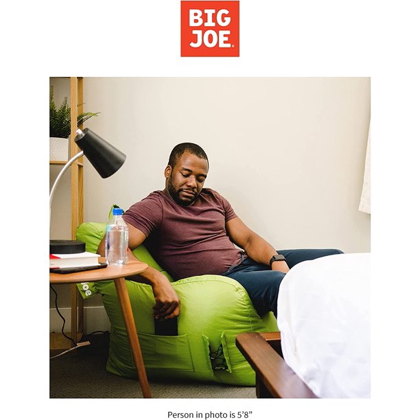 Big Joe Dorm Bean Bag Chair with Drink Holder and Pocket, Spicy Lime