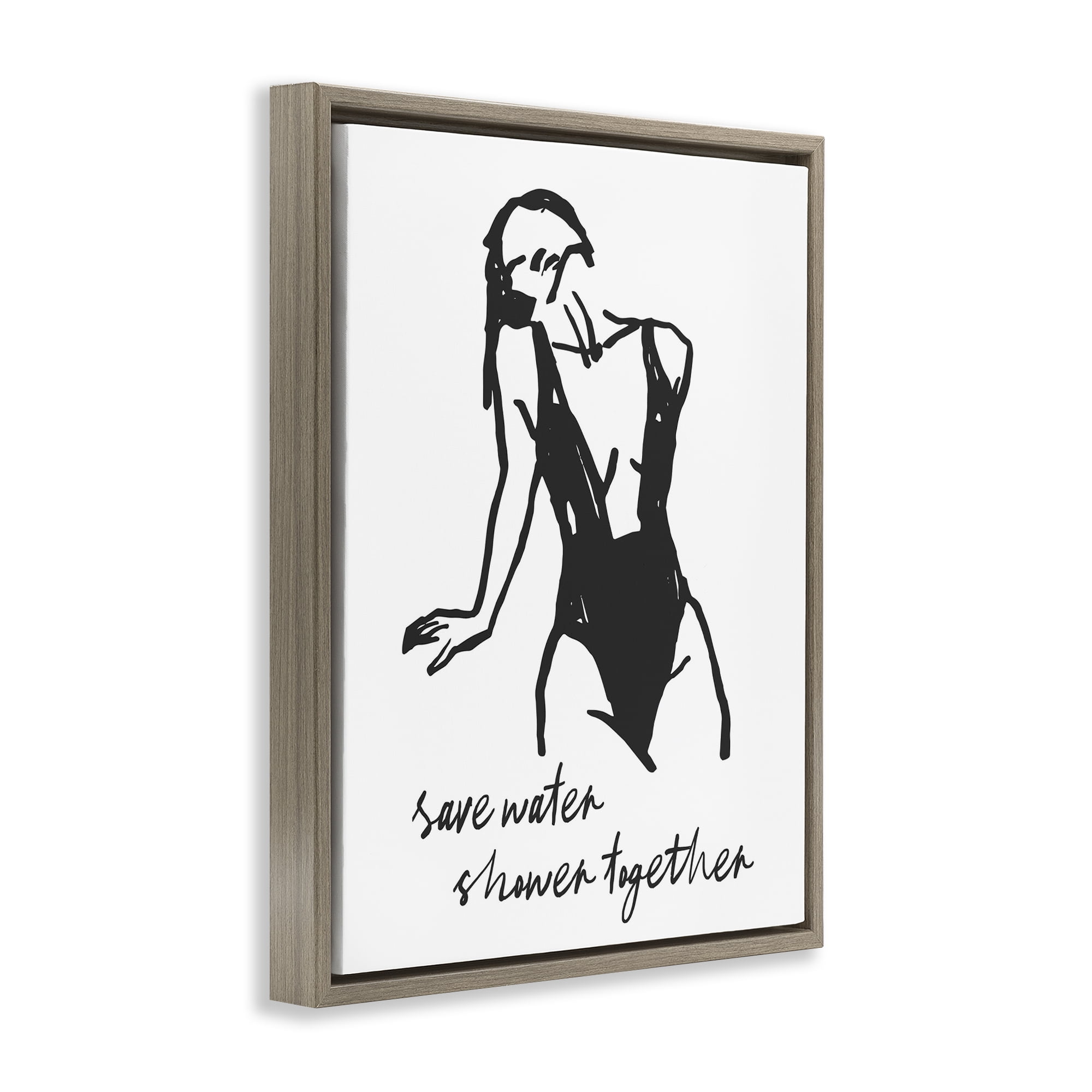 Stupell Industries Save Water Shower Together Brown Framed Floater Canvas Wall Art, design by Lettered and Lined