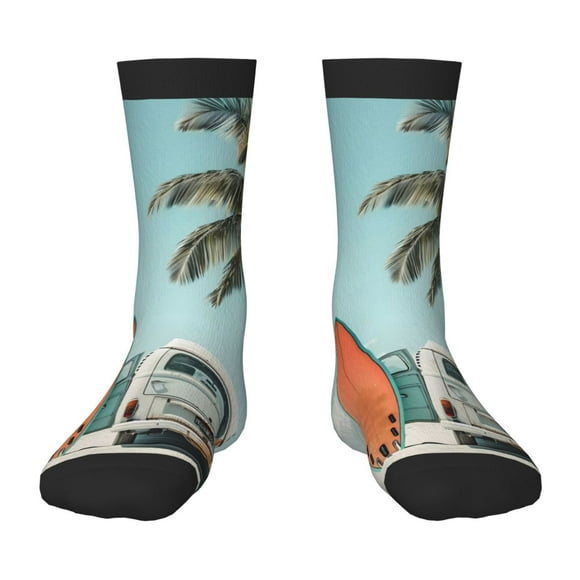 Lsque Vintage Surf Van Beach Drawing Kids Socks, Crew Socks for Boys Girls, Children's Socks,Kids Non Slip Crew Cotton Gift Socks,Comfortable & Breathable