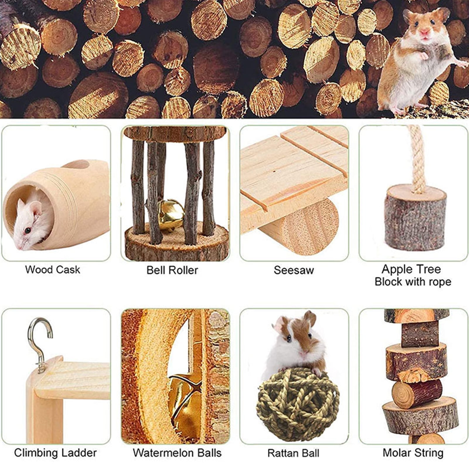 DOPI 11Pcs/Set Molar Toy Healthy Attractive Wood Hamster Toy Grass Ball Set for Squirrels