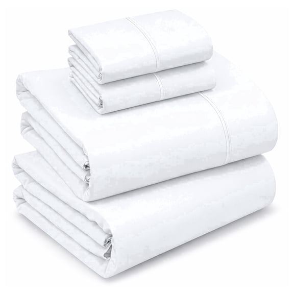 RUVANTI 100% Cotton Sheets – Full Size Percale Bedding, Cooling & Breathable, Durable with a Crisp, Soft & Comfortable Feel, 16" Deep Pocket, 4-Piece Set, Bright White