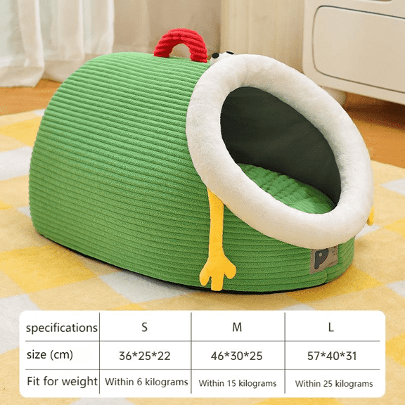 2025 Warm Cat Bed for Winter, Portable Pet Bed with Handle, Green Soft Plush Dog Cat House for All Seasons