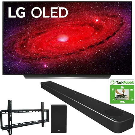 LG OLED55CXPUA 55-inch CX 4K Smart OLED TV with AI ThinQ (2020) Bundle with LG SN8YG 3.1.2 ch High Res Audio Soundbar + TaskRabbit Installation Services + Vivitar Low Profile Flat TV Wall Mount