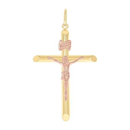 14k Two-tone Gold Unisex INRI Crucifix Cross Religious Charm Pendant