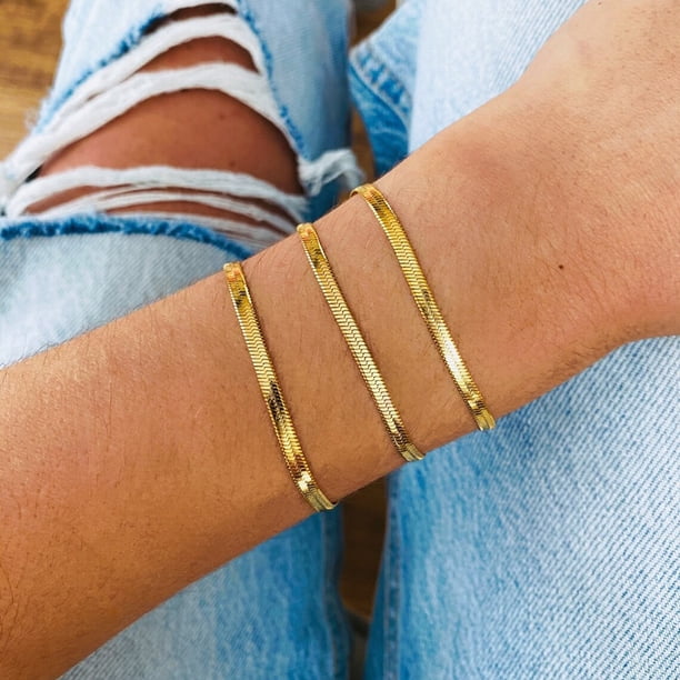 Pulsera de cadena de serpiente clásica para mujer, pulsera de cadena de acero inoxidable de 2/3/4/5mm de ancho de Color dorado para mujer, regalo de joyería Tan Jianjun unisex