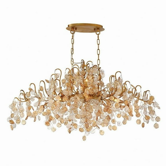 Transitional 10-Light Oval Chandelier with Clear/Amber Hand Pressed Glass-20 X 22 inches-Chandeliers Bailey Street Home 79-Bel-2041291