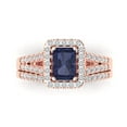 thumbnail image 2 of Clara Pucci 14K Rose Gold Emerald Cut 1Ct Simulated Blue Sapphire Engagement Ring + Matching Band - Luxury Box Included, 2 of 7