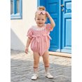 thumbnail image 5 of Cenuakty  Girl 2 Piece Outfit Lace Trim Short Sleeve Smocked Bubble Romper and Bow Headband Cute Summer Clothes, 5 of 9