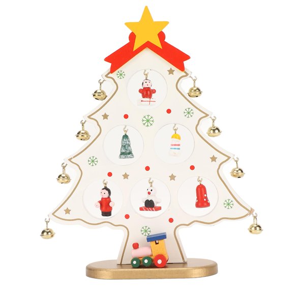 Eco Friendly Shatterproof Wooden Christmas Tree with 8 Bells and 7 Pendant - White