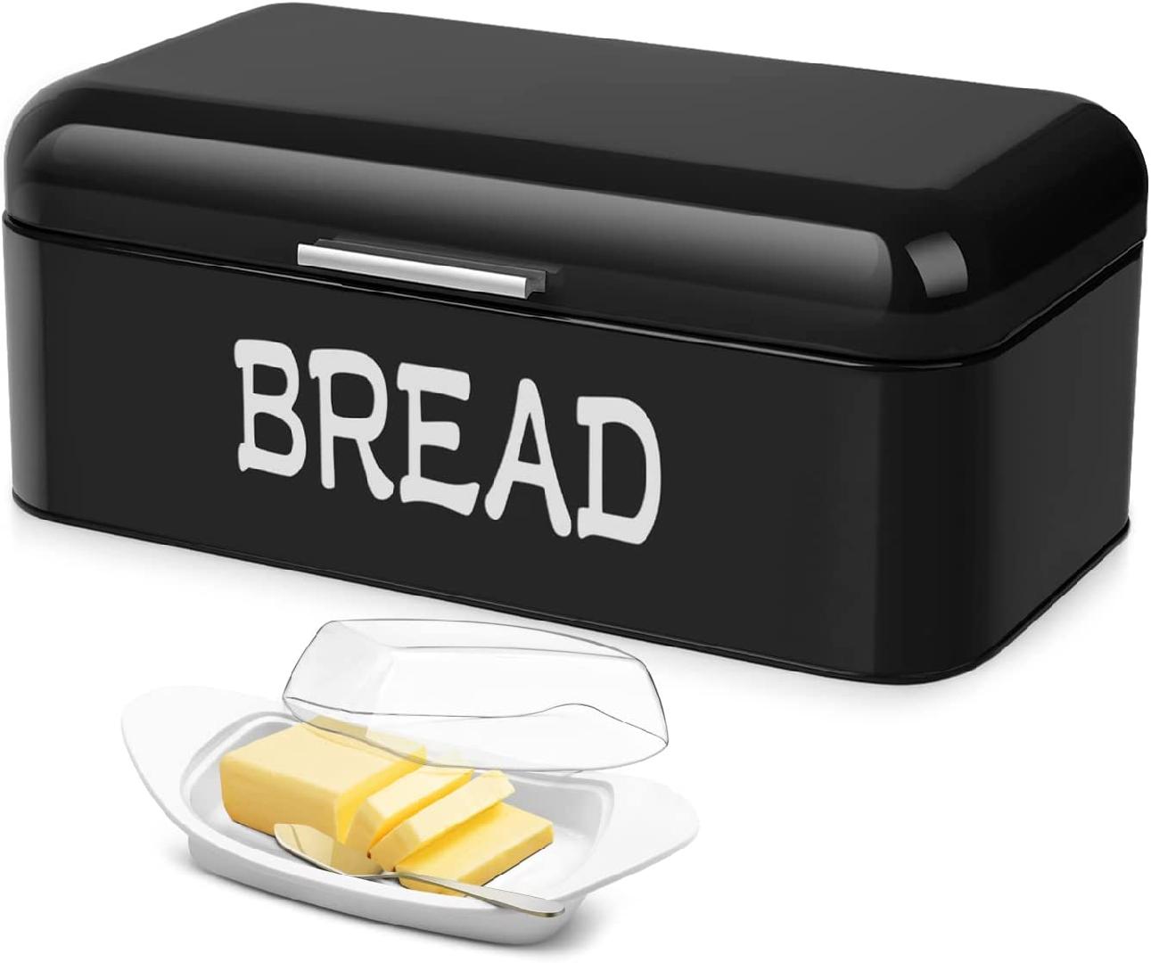 Metal Black Bread Box for Kitchen Countertop, Vintage Bread Holder for