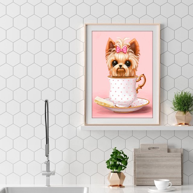 Cuadros Decorativos Kit de imagen de bricolaje de diamantes de imitación de resina redonda completa de pintura de perro pequeño en taza Ndcxsfigh Nuevos Originales
