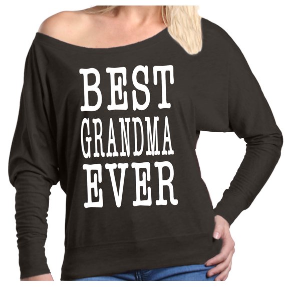 Shop4Ever Women's Best Grandma Ever Grandparent Off Shoulder Long Sleeve Shirt
