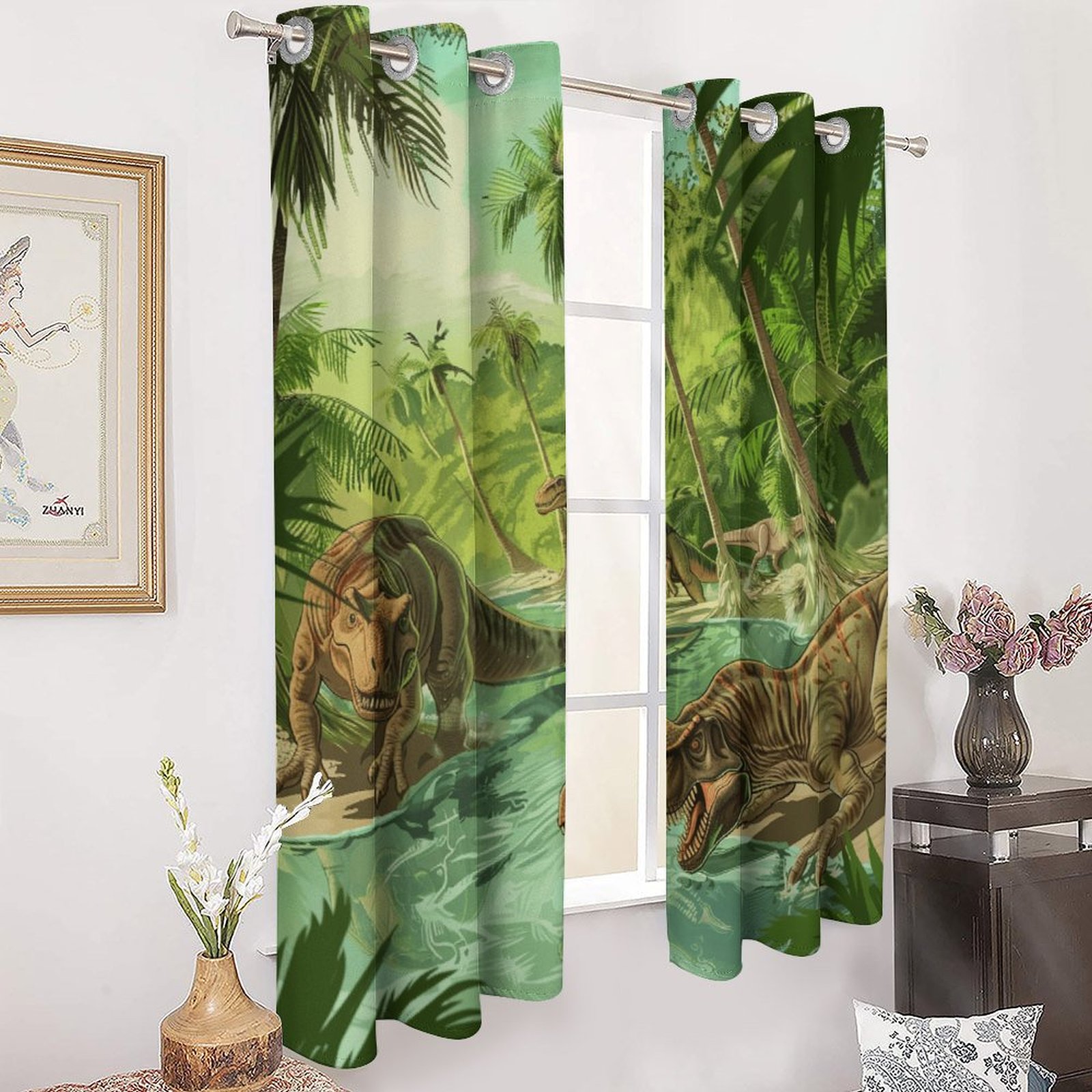 Blackout Curtains for Bedroom Jurassic Dinosaur Full Room Darkening Grommet Curtains for Living Room,Thermal Insulated Ombre Drapes