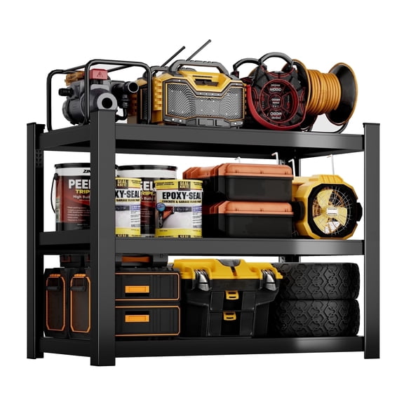 3-Tier Heavy-Duty Adjustable Metal Garage Storage Shelving Unit, Black, 36" H x 36" W x 16" D