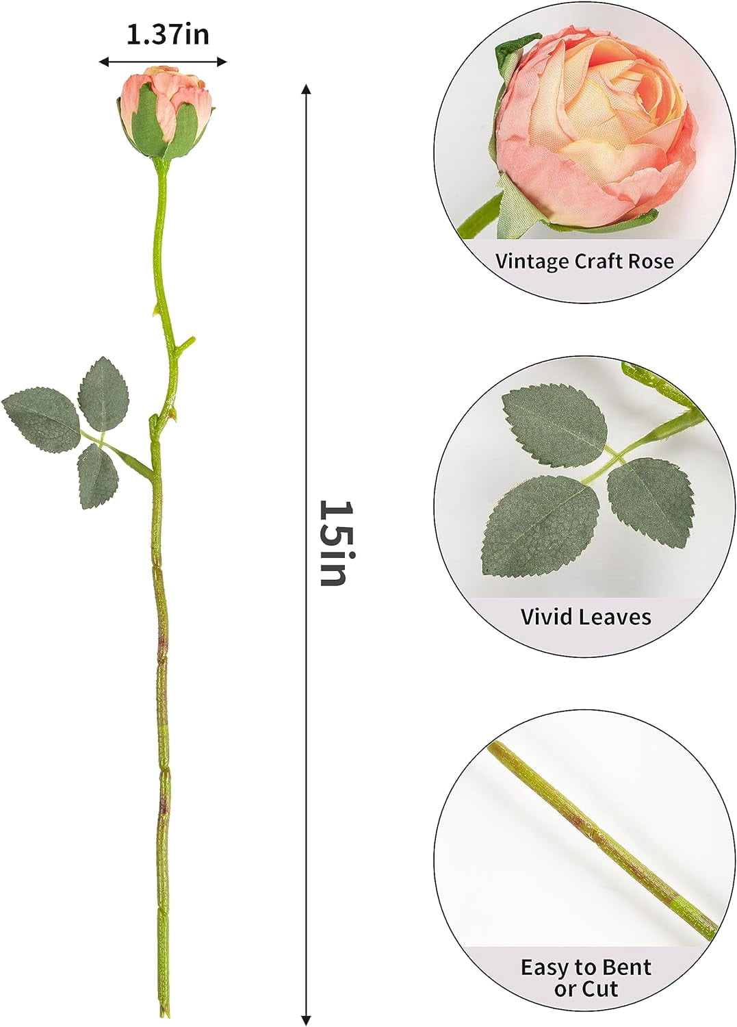 24pcs Artificial Vintage Roses Fake Silk Rose Flowers with Long Stem for DIY Bouquets Wedding Centerpiece Party Home Kitchen Decoration(Cream Pink)