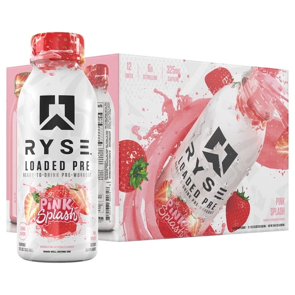 RYSE Loaded Pre Workout Drink - Sugar-Free - Pink Splash - 12 Pack