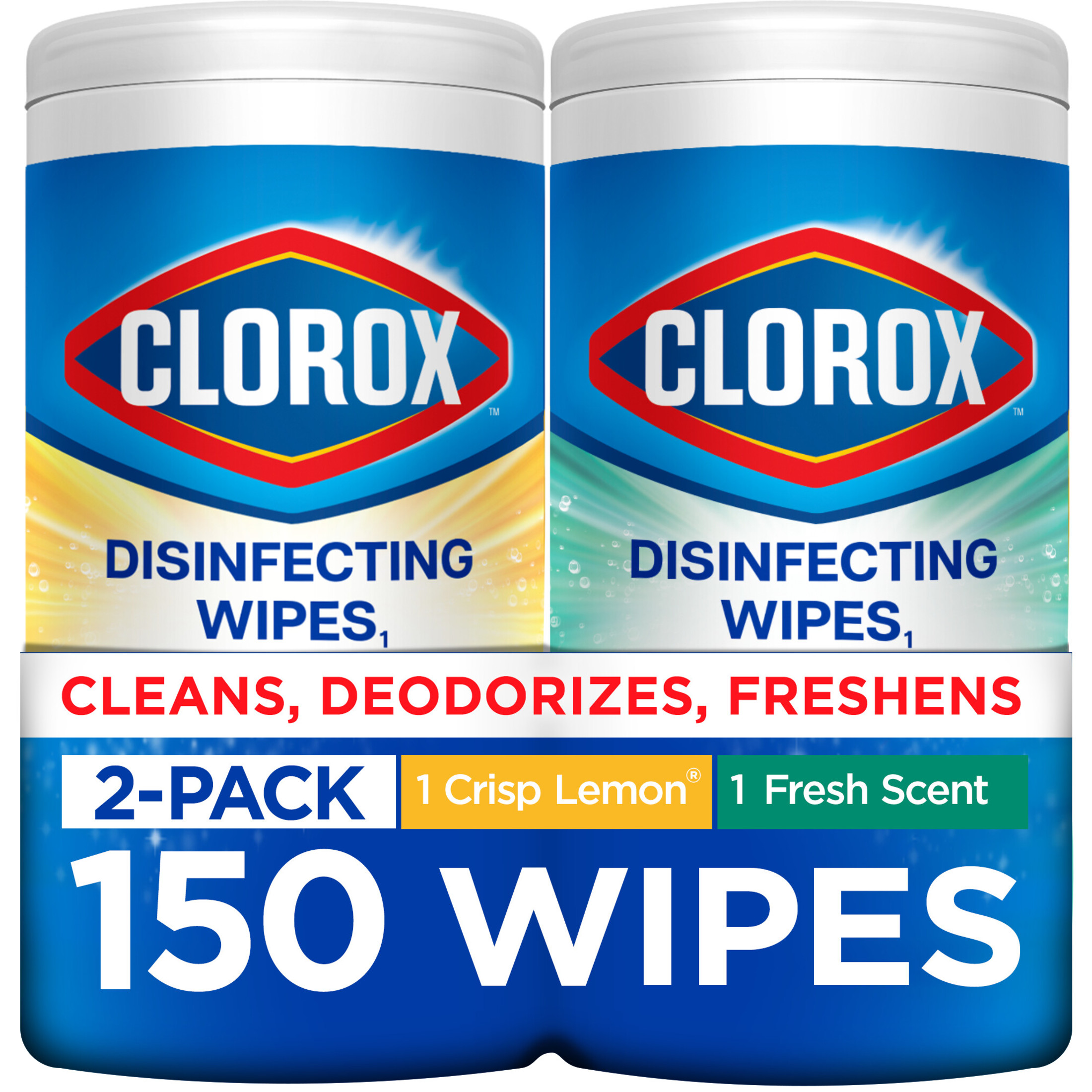 Clorox Disinfecting Cleaning Wipes Variety Pack, Bleach Free, Fresh Scent and Crisp Lemon, 75 Count Each, Pack of 2
