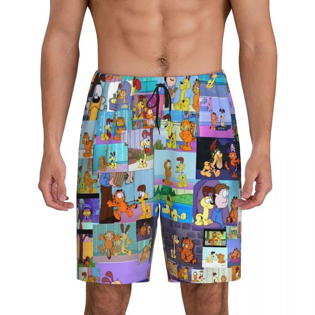 Custom Print Men Manga Garfields Cartoon Anime Cat Pattern Pajama Bottoms Sleepwear Pjs Sleep Shorts with Pockets
