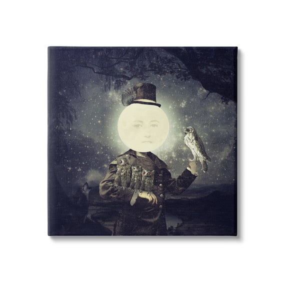 Stupell Industries Starry Night Sky Moon Person Bird Botanical Border Canvas Wall Art, 17 x 17, Design by Paula Belle Flores